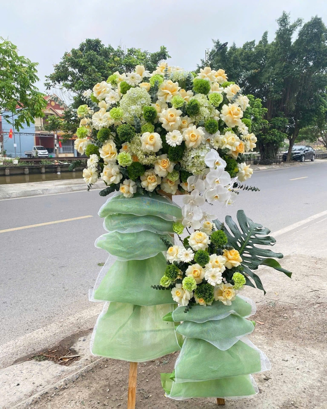 Kệ hoa xanh kem
